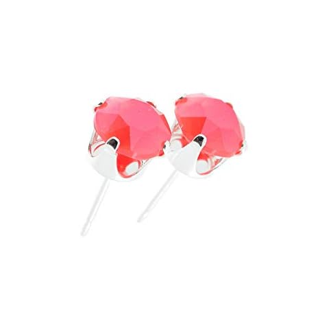 pewterhooter® 6mm Earrings for Women - 925 Sterling Silver studs made with sparkling Coral crystal - Gift Box Cover