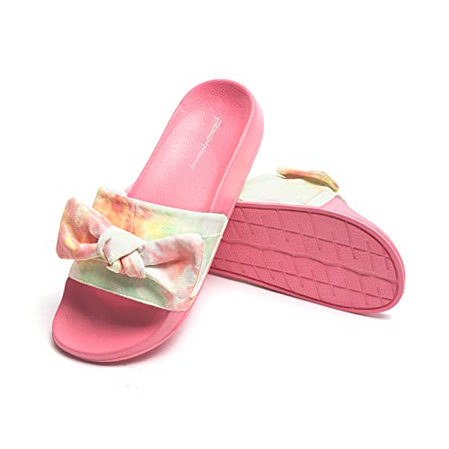 Image of FUNKYMONKEY Women's Bowknot Slides Sandals Comfort Casual Beach Slippers | Soft Denim Fabric Upper & Comfortable EVA Sole, Lightweight Slip-On Slides for Summer, Beach, Pool, and Daily Casual Wear
