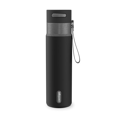 Image of Contigo AutoSeal 24 oz Stainless Steel Vacuum-Insulated Water Bottle with Leakproof Push-Button Spout & Lock, Carry Strap, BPA-Free & Lead-Free, Dishwasher Safe