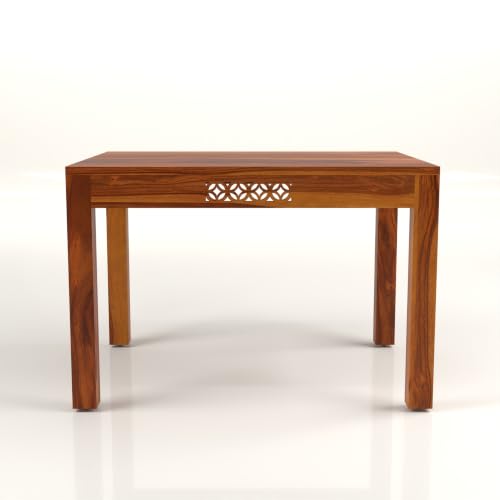 Image of Solid Sheesham Wood 4 Seater Large Dining Table Set with Cushioned Chairs for Dining Room | Living Room | Home & Office | Hotels Restaurant & Cafe (4 Seater Large, Honey Finish)