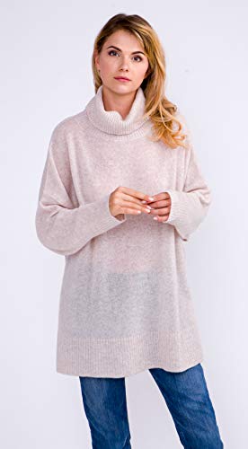 Cashmere 4 U Women's 100% Cashmere Turtleneck Oversize Sweater Pullover (Creme) #TOP6