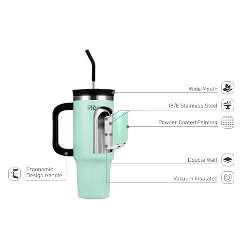 Image of Tumbler with Straw - 900ML Insulated Coffee Tumbler with Handle | Keeps Drinks Hot 12h Cold 24h | Leakproof Travel Sipper for Office Gym