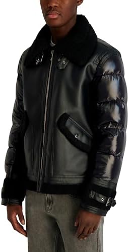 KARL LAGERFELD Men's Outerwear Faux Shearling Collared Mixed Media Jacket