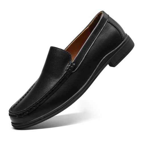 Men’s Loafers Casual Leather Slip-On Oxfords Driving Shoes Dress Soft Comfortable & Light-Weight Black