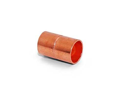 Image of Copper Fitting HVACR OD 3 /8 inch (HVAC Outer Dimension) 1 /4 inch (Plumbing Inner Dimension) - Straight Copper Coupling Fittings With Rolled Tube Stop & ACR - 99.9% Pure Copper - 25 Pack