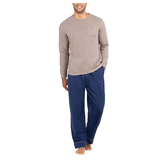 PajamaGram Conjunto de pijama masculino aconchegante 100% algodão para homens, conjunto de pijama de manga comprida de malha para homens, pijamas para homens, Manga comprida azul-marinho, GG