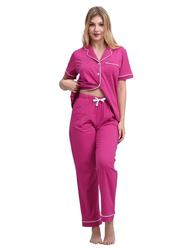 Image of NAP BOUND 100% Cotton Women Pajama Sets Button Down Short Sleeve Sleepwear Soft Pjs 2 Piece Lounge Set with Pocket XS-XXL