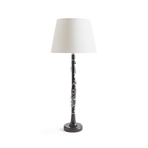 Hip Vintage White, Black & Silver Wooden Clarinet Table Lamp | Single-Light Table Lamp