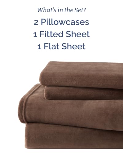 Image of Fleece Sheets Cal King Size Set - 4-Piece Velvet Flannel Sheet Set - Brown