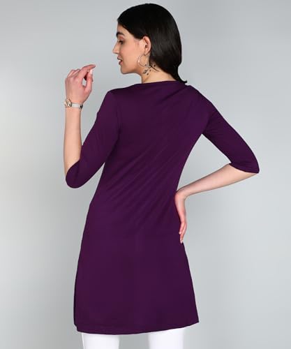 Image of FLEXIMAA Women's Cotton Plain Round Neck 3 /4 Sleeve Long Top