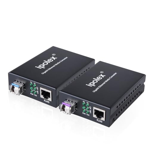 Image of ipolex A Pair of Bidi Gigabit Single-Mode LC Fiber to Ethernet Media Converter, with BiDi SFP LX Module, 1310nm /1550nm, SMF, up to 20-KM, 1.25G Fiber Media Converter,1000Base-LX to 10 /100 /1000Base-TX