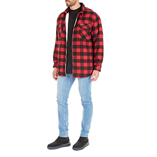 Image of Smith's Workwear Mens Zip-Front Sherpa-Lined Flannel Shirt JacketJacket