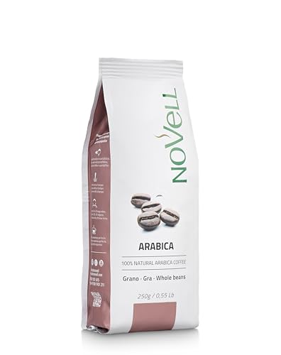 NOVELL - Café en Grano Natural 100% Arábico 250g | Grano Natural para Experiencia Gourmet Premium | Fácil Uso con Válvula Unidireccional | Arábica Sostenible
