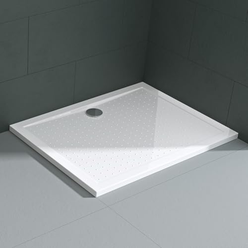 Mai & Mai Plato de ducha 70 x 100 cm, antideslizante, color blanco, forma: rectangular, 4 cm de altura, Lucia