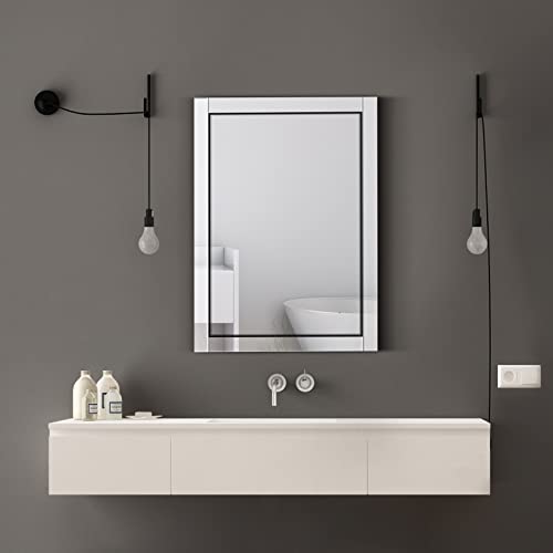 Image of Syndra 24x 32 Rectangular Mirror for Bathroom, Bathroom Mirrors for Over Sink, Wall Mounted Vanity Mirror with Tempered Glass, Rust-Resistant Solid Wood Frame for Bathroom, Bedroom, Living Room