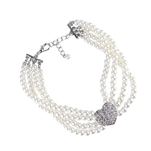 CIYODO Multi-Strand Pearl Necklace for Dogs Pet Pearl Necklace Heart Charm Fashion Jewelry for Pet Birthday Wedding and Holiday Outfits