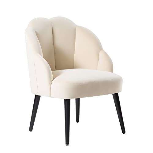 HIC High in the clouds Muschel Sessel Samt Grün Stuhl Schminktisch mit Armlehne Polsterstuhl bis 150 Kg mit Holzbeine Living Room Chair Modern Design Stuhl Armlehnstuhl Wohnzimmer Stühle Beige Cover