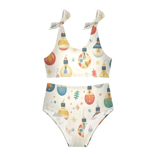 KLL Colorful Christmas Light Bulbs Girl Two Piece Bikini Set Quick-Dry Swimsuits Swimming Suits Adjustable Strap3