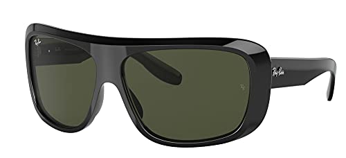 Ray-Ban RB2196 Blair Rectangular Sunglasses, Black/Green, 64 mm
