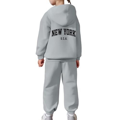 Girls Sweatsuit Set New York Letter Print Pullover Hoodie Sweatshirt and Jogger Sweatpants 2 Piece Fall Outfit 2-13Years3