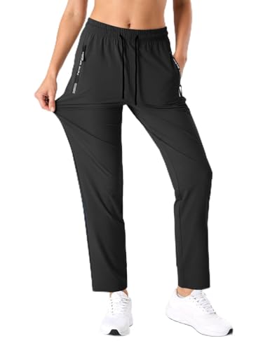Comfys Fit Stretch Active Pants for Women Over 50 Ultra Stretch Women Quick Drying Pants Pockets Drawstring for Jogging(Black Striaight L)
