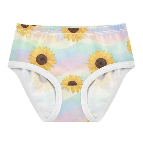 Sunflowers Rainbow Waves Pastel Toddler Girls Panties, Girls' Cotton Brief Underwear, 2T–8 Years
