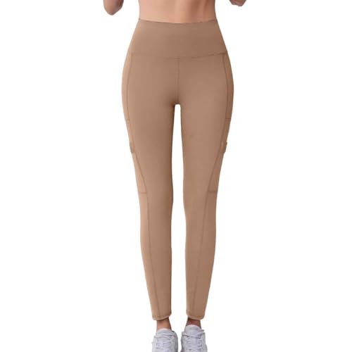 Women's High Waist Yoga Pants with Pockets 7/8 Length Workout Leggings for Running Fitness and Daily Wear (Coffee, S)
