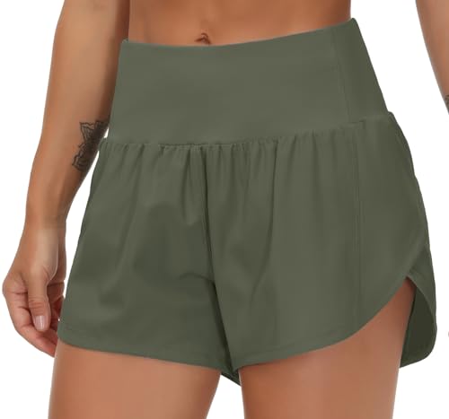 Image of THE GYM PEOPLE Womens High Waisted Running Shorts Quick Dry Athletic Workout Shorts with Mesh Liner Zipper Pockets