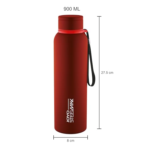 Image of Joyo Century Stainless Steel Bottle, 900 ml Water Bottles, Hot for 18 Hours & Cold for 24 Hours, Easy to Carry, Easy Grip, Rust Proof, Tea, Coffee, Office, Travel Bottle - Maroon