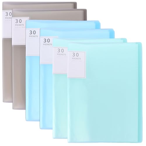 ASelelcted 6Pcs A4 Display Book 30 Pockets Display Folders with Plastic Sleeves Presentation Plastic Pockets Folders for Individuals School Offices (3 Colours)