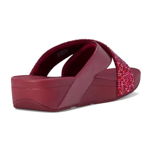 Image of FitFlop Womens Lulu Crystal-Mix Metallic Cross Slides All Black Sandal