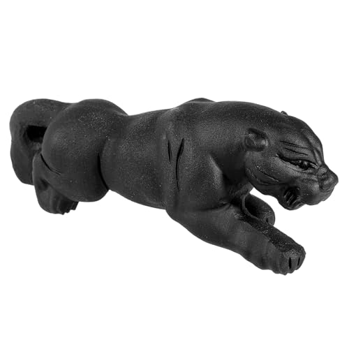 Nupuyai Statue de panthère en obsidienne sculptée en pierre noire sculptée - Figurine de léopard à collectionner pour la maison, le bureau, la table