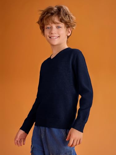 Haloumoning Boys School Uniform Sweater Kids Long Sleeve V Neck Pullover Fall Winter Clothes 5-14 Years4