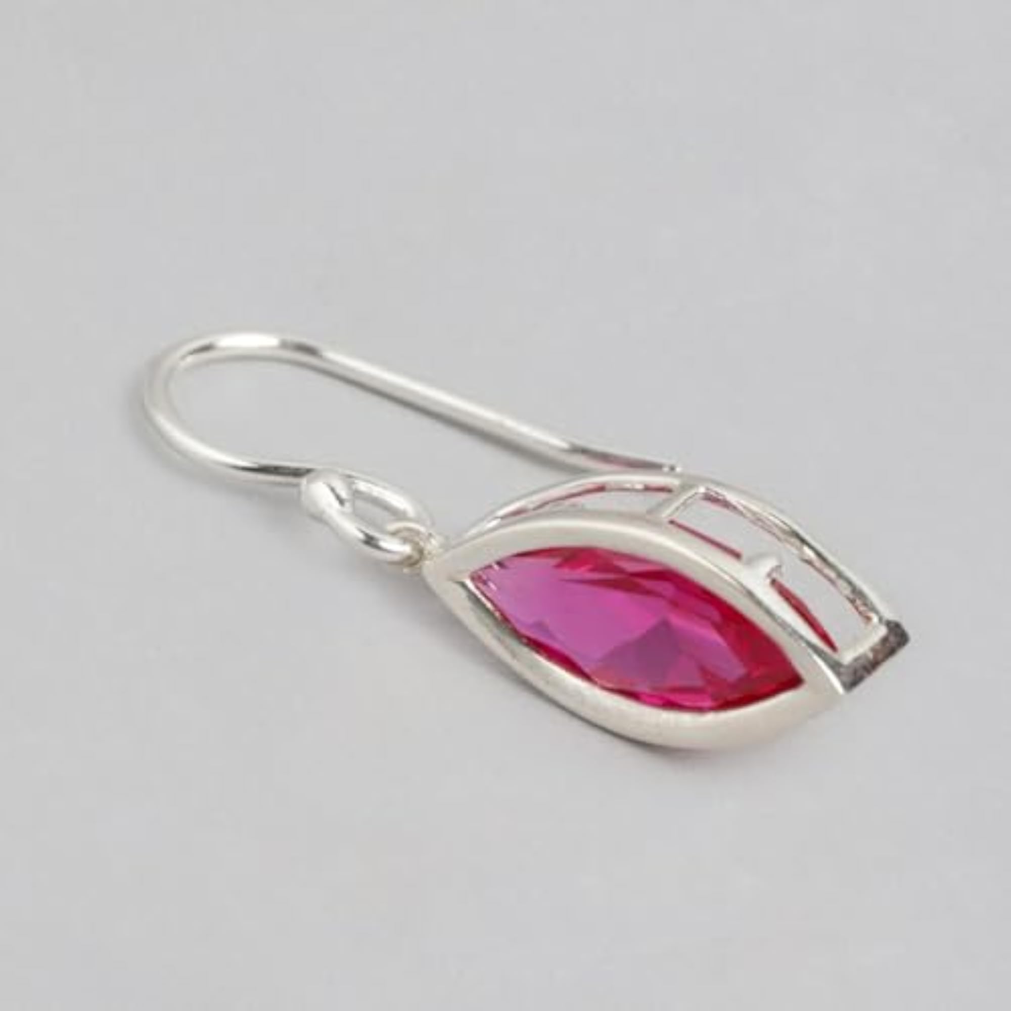 925 Silver Red CZ Rhodium Dangler Earrings with Hallmark