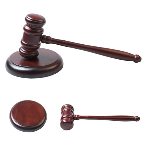 MEGYAD Richterhammer - Conjunto de martelo de madeira para juízes e bloco de ressonância de madeira com bloco de som e martelo de leilão, conjunto de martelo de leilões para juízes, advogados,