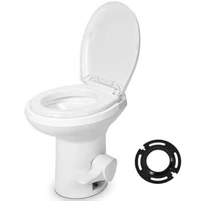 YITAMOTOR RV Toilet, Gravity Flush Toilet with Foot Pedal Flush and Flange, High Low Profile Gravity Camper Toilet for or RV, Trailer, Car, Motorhome, Caravan Trip