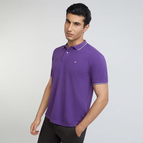 Image of Raymond Contemporary Fit Pure Cotton Solid Pattern Polo Neck Casual T-Shirt