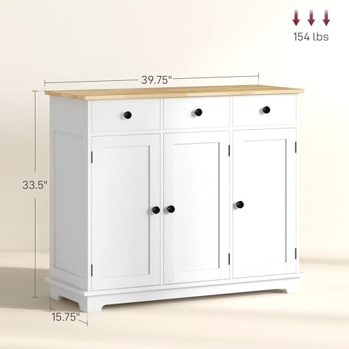 image for HOMCOM Sideboard with Solid Wood Countertop, Modern Kitchen Storage Ca