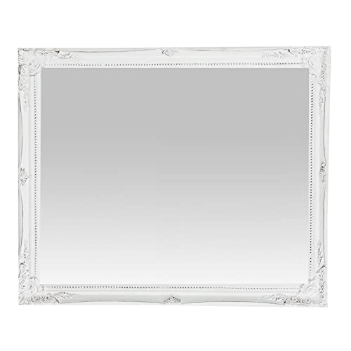 Biscottini specchio da parete bagno e camera 49x59x5 cm | Specchio ingresso da parete con ganci | Specchio bianco