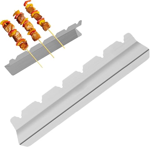 Samuliy Shish Kabob - Soporte para brochetas de parrilla | Soporte para pinchos de barbacoa, soporte para brochetas de acero inoxidable, estante ancho para brochetas de shish kebab