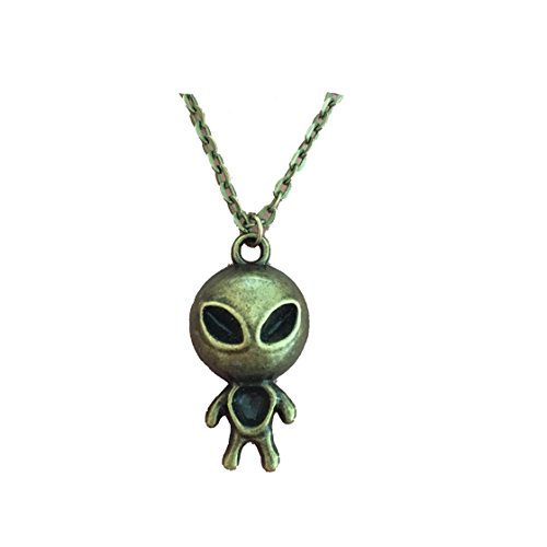 Mate2oPalo Cute Antique Bronze Big Eyes ET UFO Alien Kids Pendant Necklace for Women Girls Novelty Unique Alien Jewelry