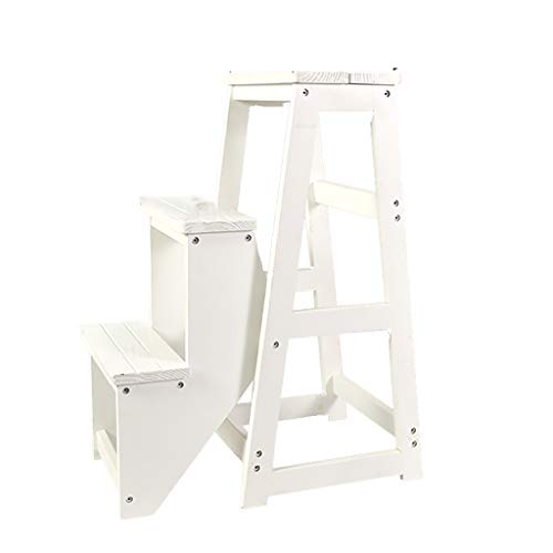 Taburete plegable de 3 niveles multifuncional escalera madera blanca 29x57x77 cm 2