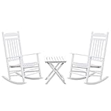 BplusZ Patio Outdoor Rocking Chair Set 3 Piece Furniture Rocker with Small Side Table for Bistro Porch White