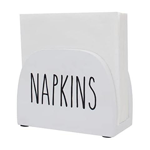 Karisky Rustic Napkin Holder Farmhouse Solid Real Wood Freestanding Napkin Dispenser for Kitchen Countertops, Tables, 15 x 11 cm, White Cover