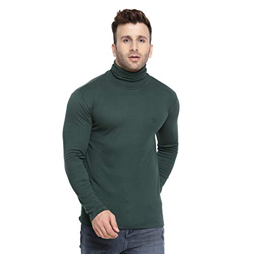 CHKOKKO Winter wear Cotton Full Sleeves Turtle Neck T Shirts for Mens Bottle Green Size 5XL