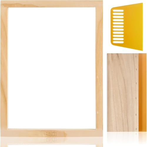 Caydo Screen Printing Frame with Screen Printing Squeegee for T-Shirts Backpacks Handbags DIY Printing 10 x 14 Inch Wood Silk Screen with 110 White Mesh