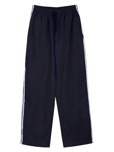 Women's Striped Side Wide Leg Parachute Pants Y2K Elastic Waist Baggy Jogger Track Pants Streetwear