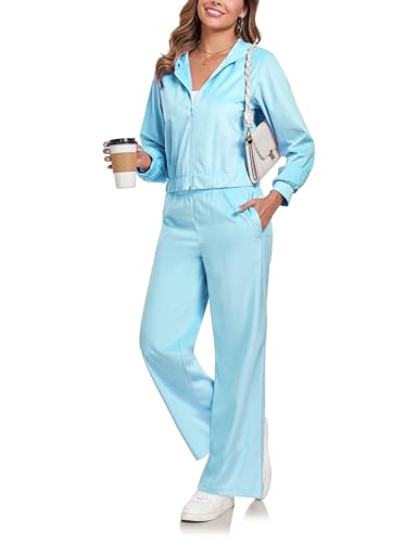 Womens Casual Velour Tracksuit Set Fall Sweatsuits 2 Piece Outfits Lounge Sets Full Zipper Hoodie Wide Leg Pants Set3