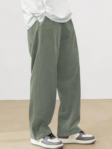 Image of AVANOVA Men's Black Front Tie Loose Fit Corduroy Baggy Long Slacks Chino Pants with Slant Pocket Simple Casual Trousers, Going Out (Code Pant 186)