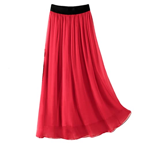 Jupe mi-longue en soie de mûrier une caresse de douceur rouge satiné